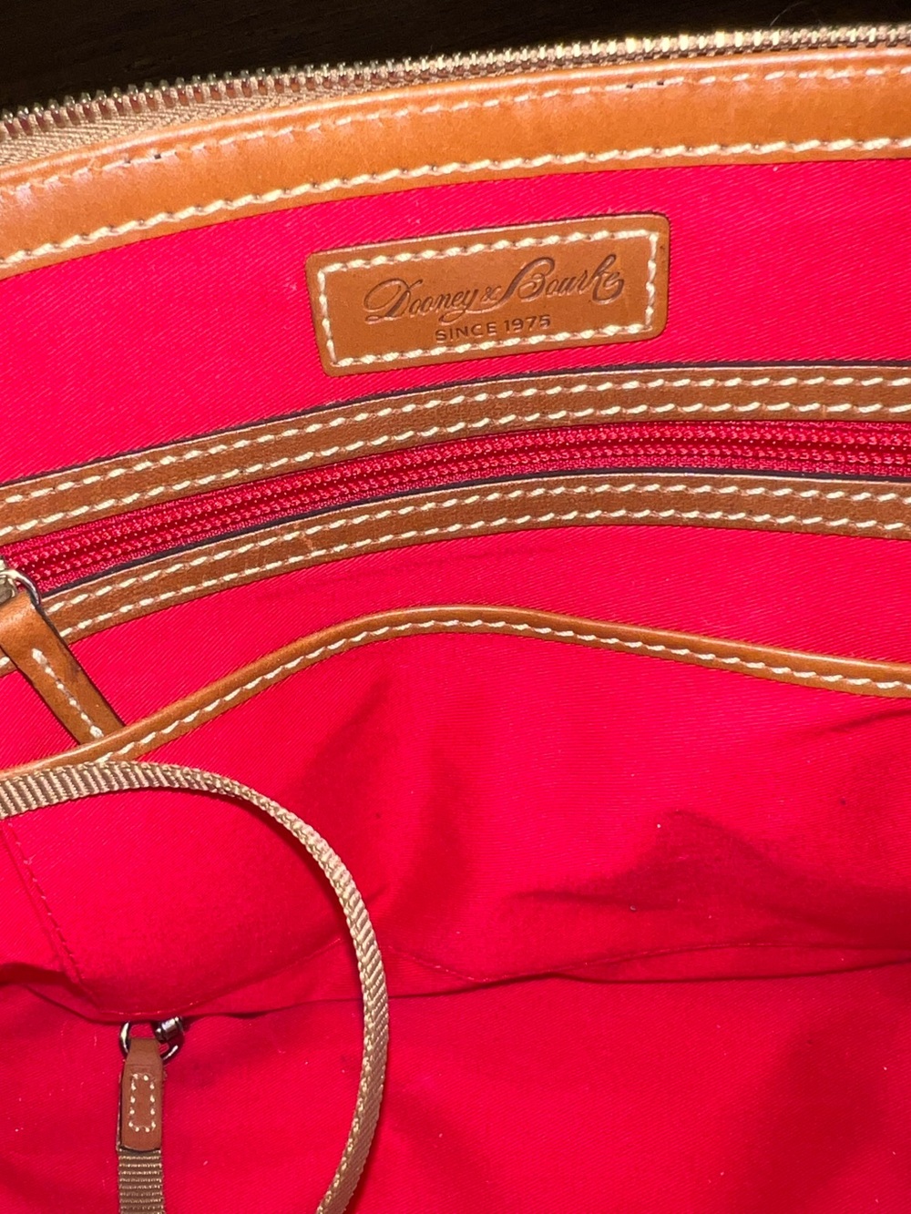 Dooney & Bourke Navy Quiet Luxury Plaid Red Tartan Leather Trim Zip Up Satchel - Picture 6 of 15